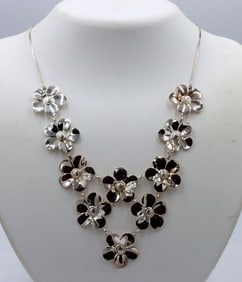 Italian 925 Sterling Silver Floral Design Necklace