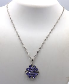 925 Sterling Silver Amethyst Cluster Necklace