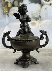 Baby Angel Praying Trinket Jewelry Box Bronze Sculpture