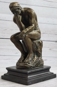 Thinker Bronze Statue on Marble Base Sculpture