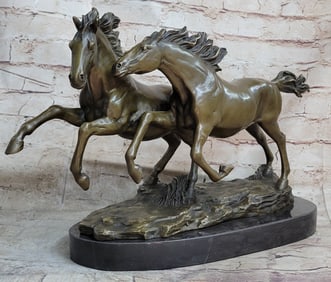 Two Running Horses Bronze Sculpture