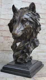 Wolf Head Bust Wild Life Bronze Statue