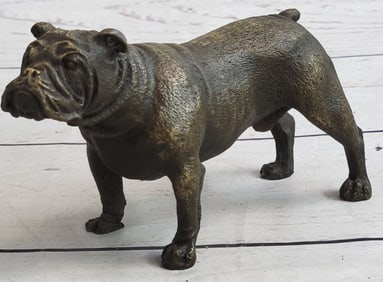 Miniature Brown Patina English Bulldog Dog Bronze Sculpture