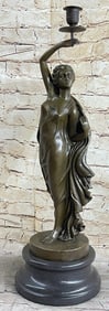 Sexy Nude Nymph Candelabra Bronze Sculpture