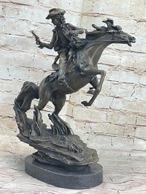 Cowboy with Gun Riding Horse Bronze Sculpture