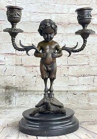 Candle Holder Bronze Figurine
