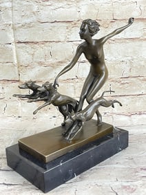 Nude Girl Releasing Her Dogs Diane Hunter Bronze Sculpture