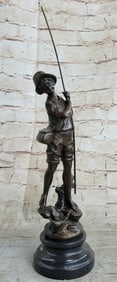 Little boy with Rod Fishing Bronze Figurine