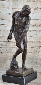 Nude Male Standing on a Rock Bronze Figurine