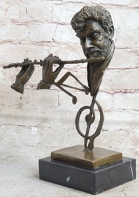 Young Man American Flute Player Jazz Musician Bronze Marble Statue