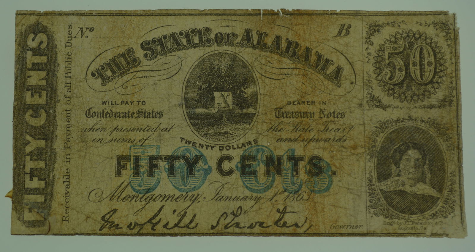 1863 50 Fifty Cents the State of Alabama Bank Note (1 of 2)