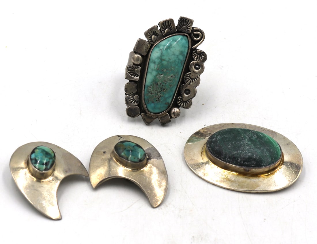 Group lot of Vintage 925 sterling silver signed turquoise jewelry (1 of 9)