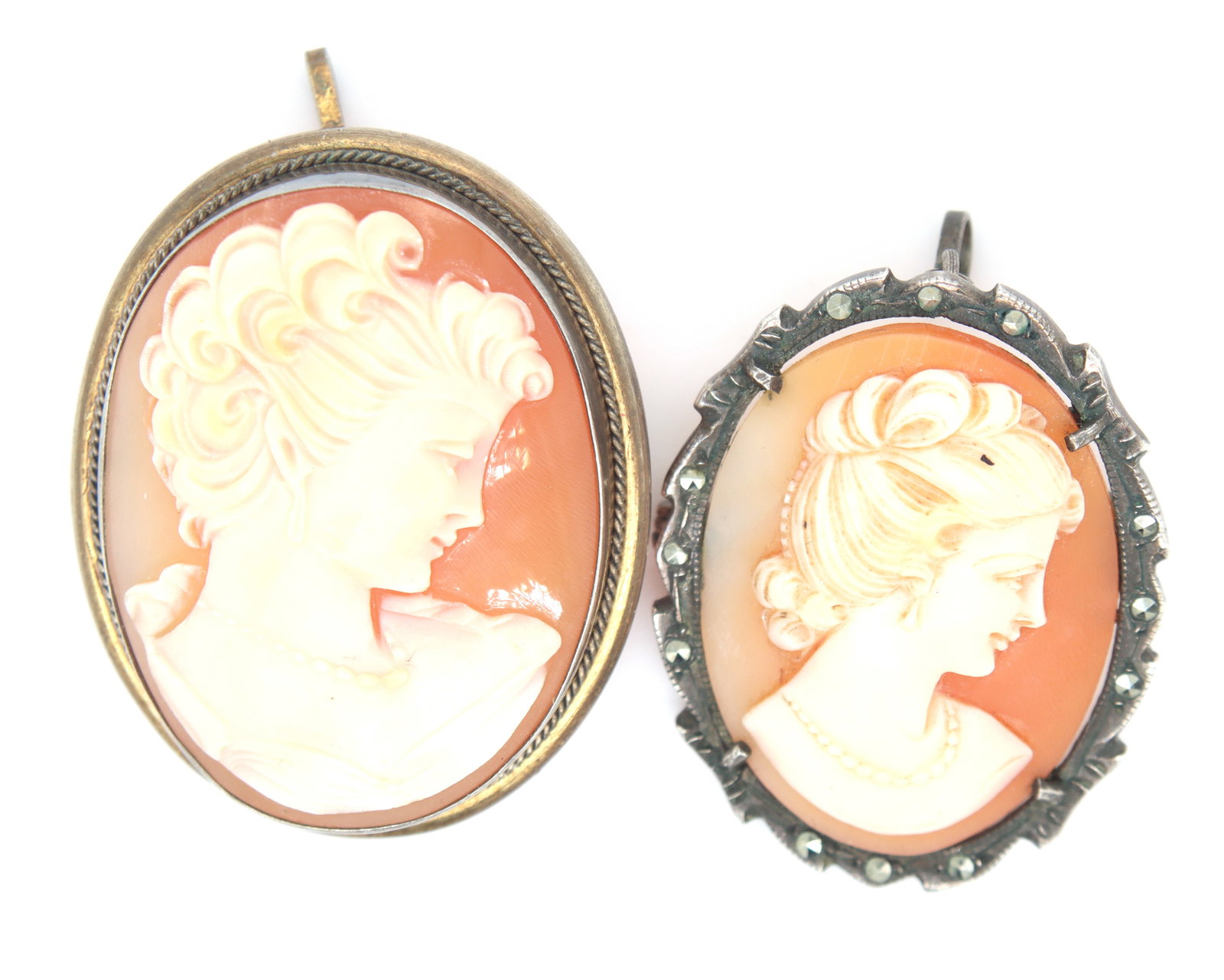 Lot of 2 925 sterling silver Cameo pins pendants (1 of 4)