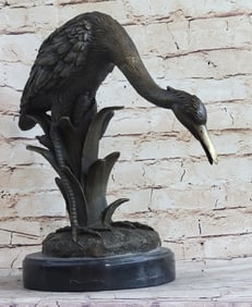 Backyard Crane Marshland Cabin Bronze Sculpture