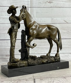 Hand Crafted Cowboy and his Trusted Horse Bronze Sculpture