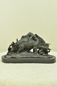 Wild Life Boar Hunting Dogs Bronze Sculpture