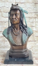 Native American Bust Bronze Sculpture