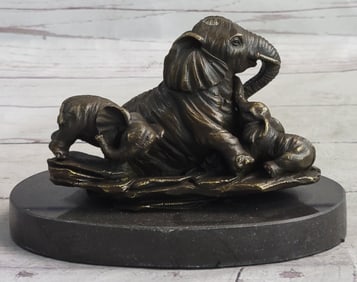Elephant with Two Baby Calf Bronze Sculpture