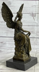 Beautiful Angel sits on Celestial Throne Bronze Sculpture