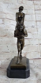 Piggy Rider Satyr and Nude Woman Bronze Sculpture