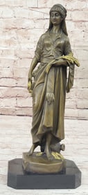 Maiden Girl Gold Patina Bronze Sculpture