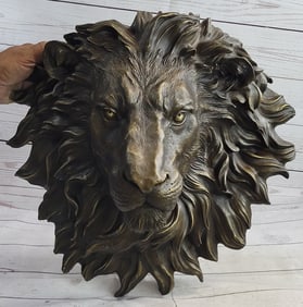 Wall Mount Lion Head Bust Bronze Statue