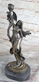 Lady Candle Holder Bronze Sculpture