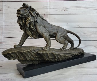 Wild African Lion on Prowl Bronze Sculpture