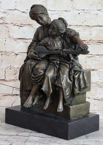 Mother Teaches Her Daughter Bronze Sculpture