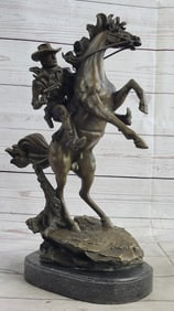 Western Cowboy with Bucking Horse Bronze Sculpture