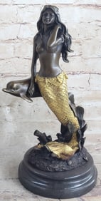 Mermaid and Dolphin Bronze Sculpture