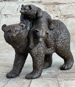 Black Bear Mother Cub Bronze Sculpture
