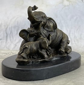 Elephant Mom with Two Cubs Bronze Sculpture