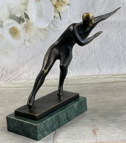 Ice Skater Bronze Sculpture on Marble Base Figurine