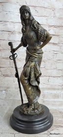 Persian Princess With Sword Bronze Sculpture on Marble Base Figurine