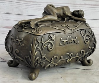 Old Filigree Jewelry Box Bronze Sculpture