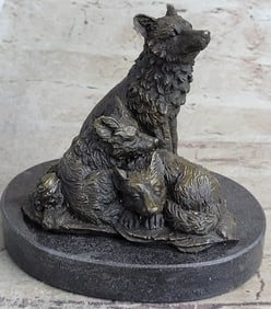 Miniature Wolf Family Bronze Sculpture