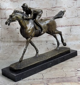 Jockey on Race Horse Bronze Sculpture