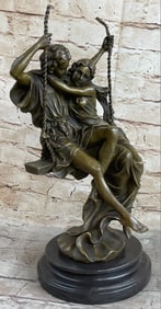 Couple in Love on Swing Set Bronze Figurine