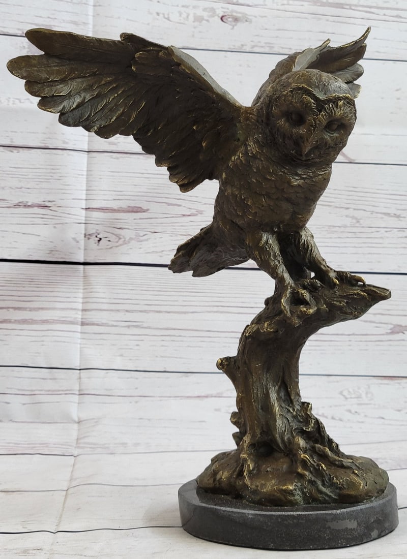 Owl on a Branch Wings Spread Bronze Statue (1 of 9)