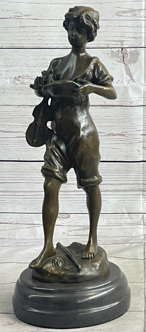 Boy play Violin Bronze Sculpture (1 of 9)