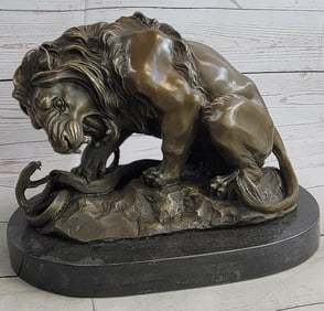 Lion and Snake Bronze Sculpture