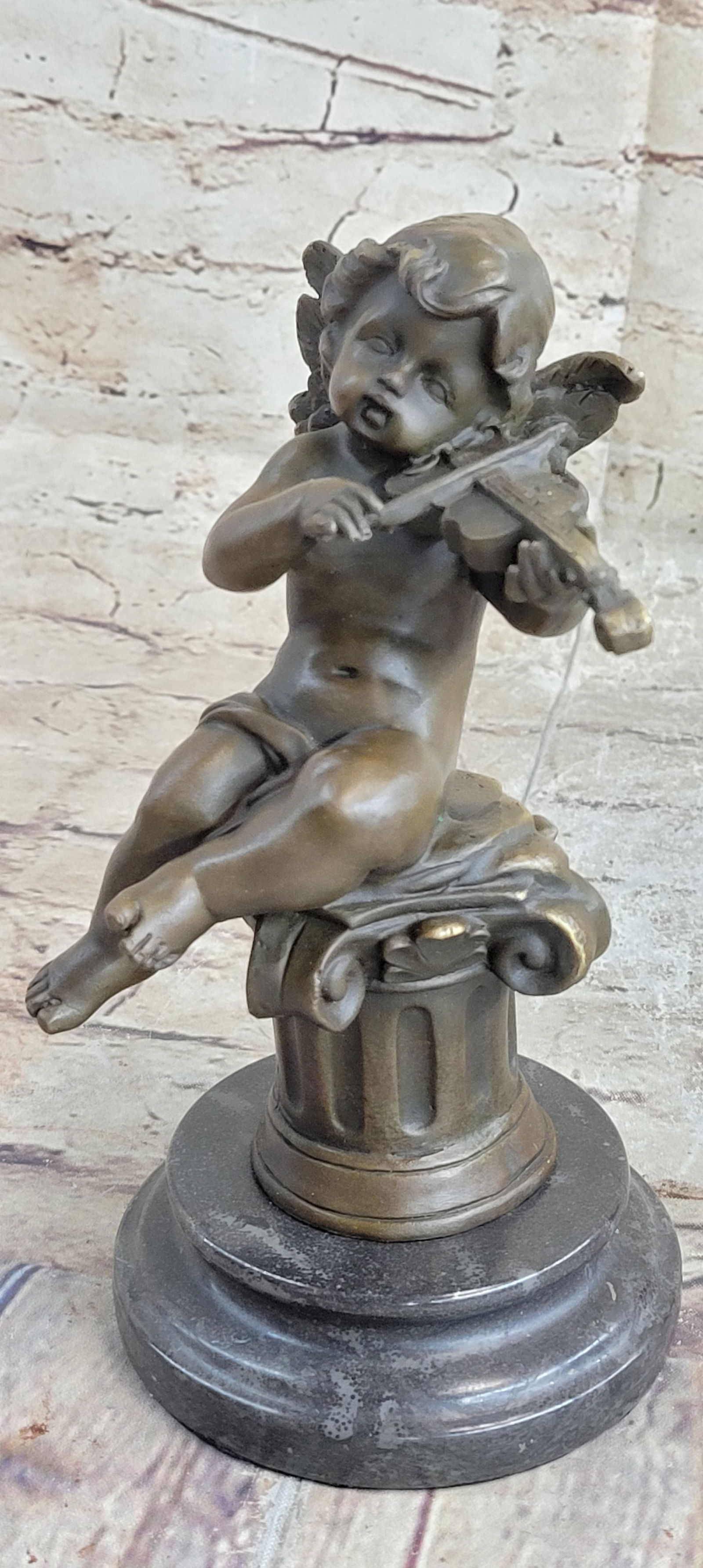 Little boy angel playing Violin Bronze Sculpture (1 of 9)