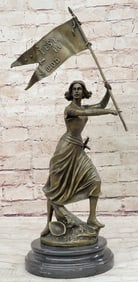 Roman Warrior Standing with Flag Bronze Sculpture