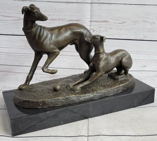Two Greyhounds Playing Bronze Statue