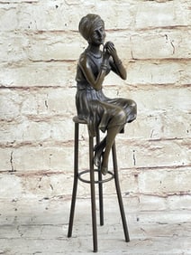 1920 High Fashion Art Deco Nouveau Girl Bronze Sculpture