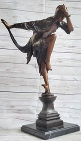 Signed Juliet Erte Striking Pose Dancer Bronze Sculpture Marble Base Satue Decor