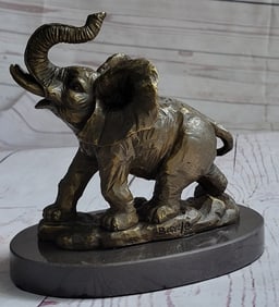 African Elephant with Trunk Up Bronze Sculpture