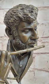 Young Man American Flute Player Jazz Musician Bronze Marble Statue