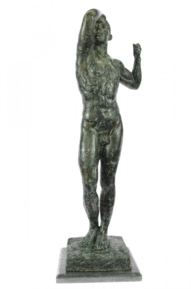 37" Tall Male Bronze Sculpture Marble Base Figurine: The Lively Modeling Of The Nude And Its Deceptively Realistic Appearance Represented Such A Departure From The Conventions Of Academic Sculpture Of The Time That Rodin Was Accused Of Casting From A Li